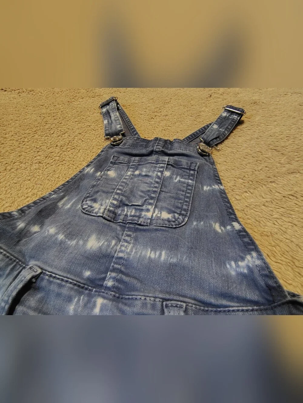 Justice Girls Denim Shorts Overalls Blue Jean Bleach Tie Dye Raw Edge Size 8